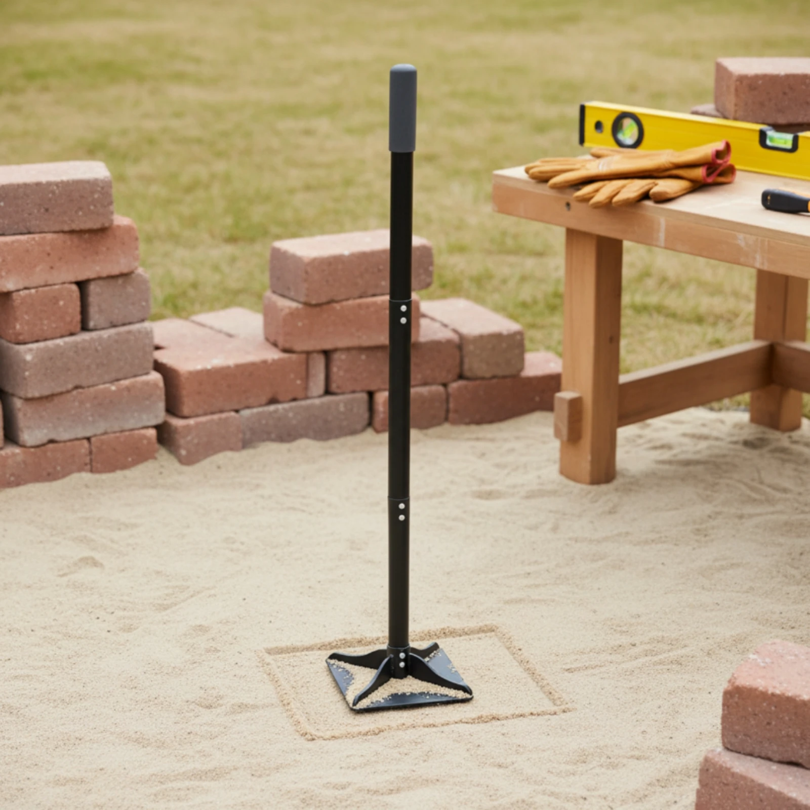 Soil Tamper Detachable Handle Tamping Tool Ground Readying Compactor Welded Head Steel Tamper for Outdoor Building Projects