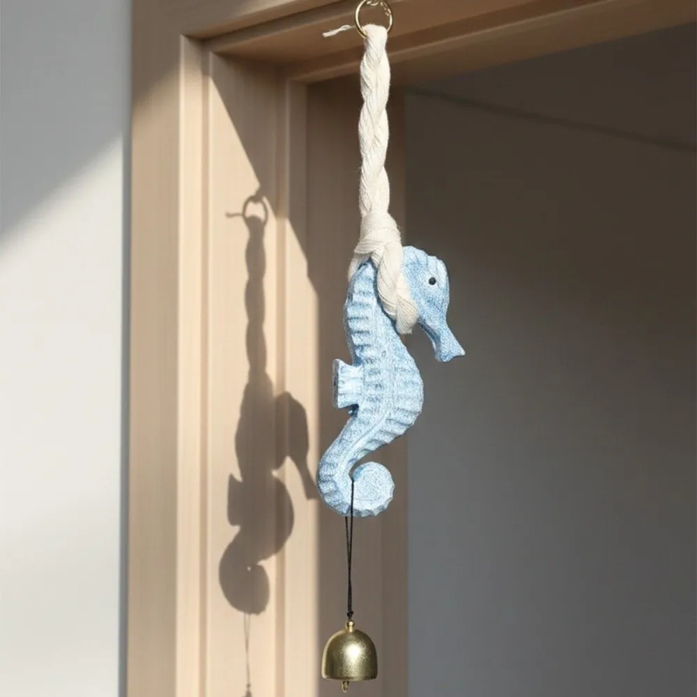 Rustic Style Seahorse Wind Chime Hand Carved Mediterranean Wooden Door Chimes Handcrafted Marine Themed Wall Hanging Ornament