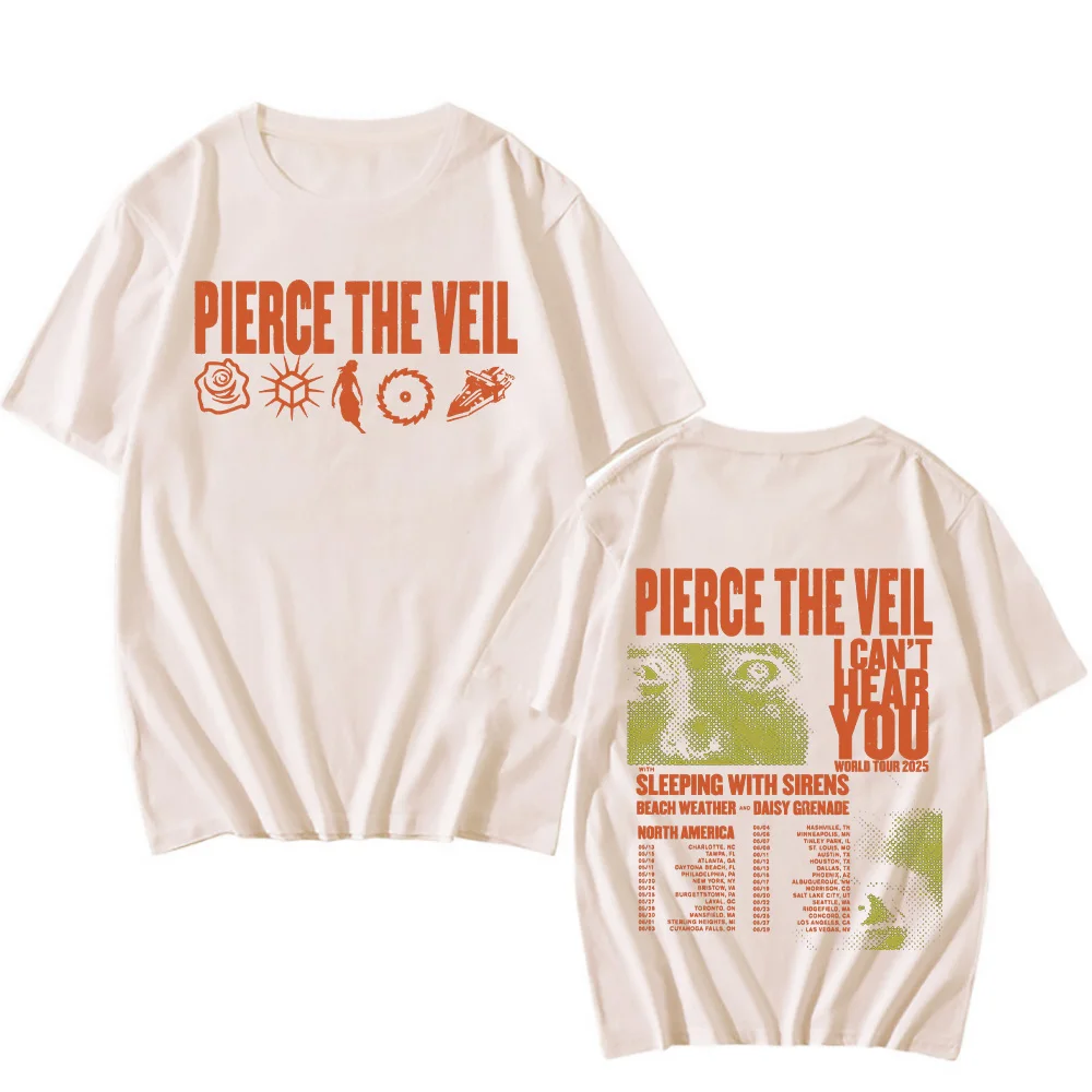 Pierce The Veil I Can’t Hear You World Tour T-shirts Two Sides Unisex Cotton TShirts Men Women's Music Tees Rock Band Punk Tops