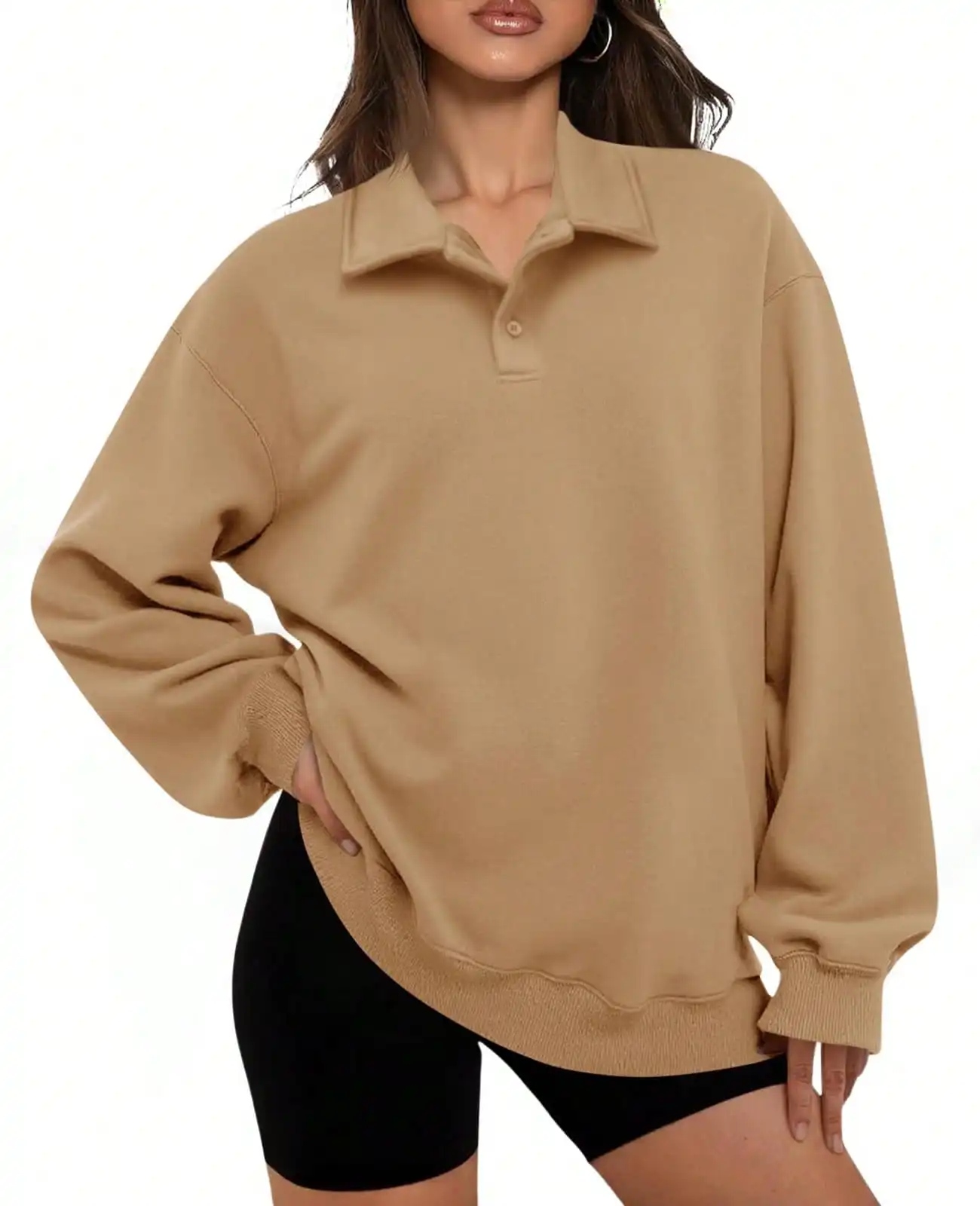 

Fisoew Oversized Sweatshirts Casual Collared V-Neck Long Sleeve Loose Tunic Top Fall Winter Pullover Blouse Fashion Streetwear