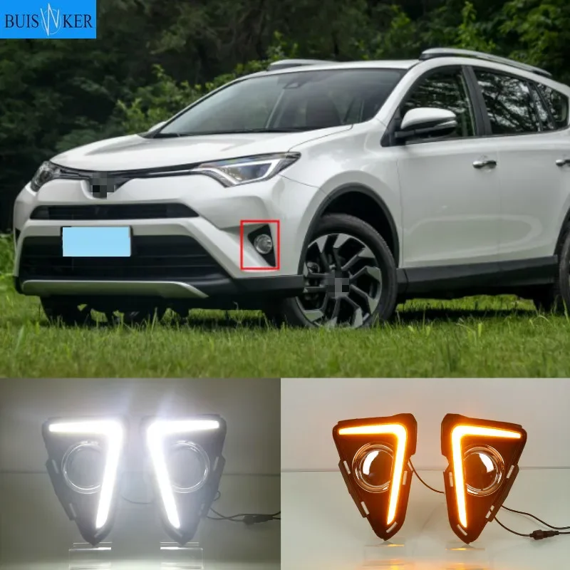 

1 Set 12V ABS Car LED DRL Daytime Running Light Led Fog Lamp Cover With Trunning Yellow Signal For RAV4 2016 2017 2018