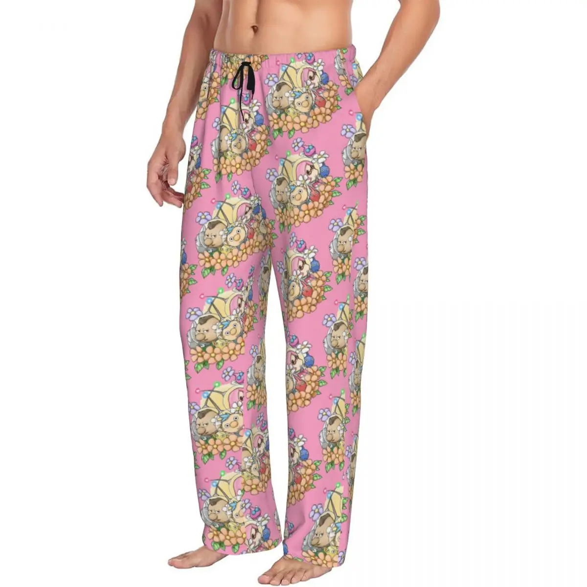 Custom Print Men Cartoon Pikmins Play Game Pajama Pants Sleepwear Sleep Lounge Bottoms with Pockets