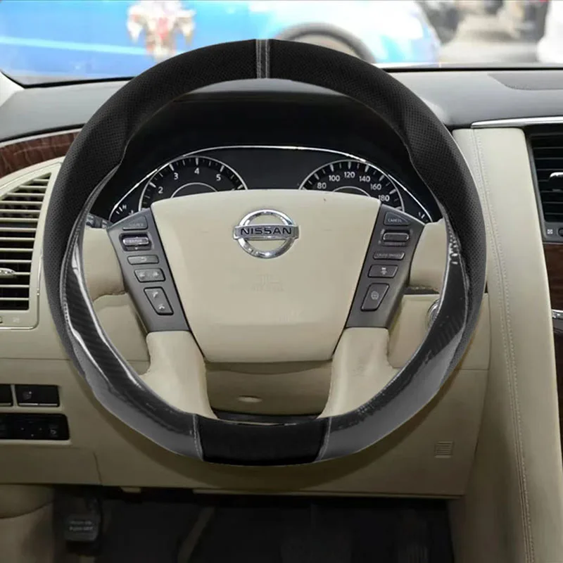 Leather Car Steering Wheel Cover For Nissan Patrol 2015 2016 2017 2018 2019 2020 2021 2022 2023 2024 2025 Car Accessories