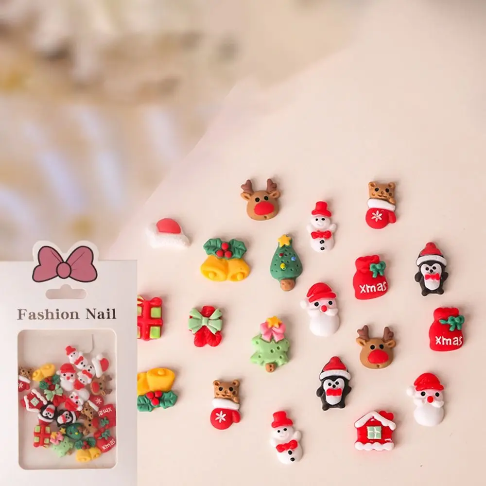 20pcs Cartoon Christmas Nail Art Decoration Resin Christmas Tree Nail Art Accessories Luminous Santa Claus Nail Art Ornament