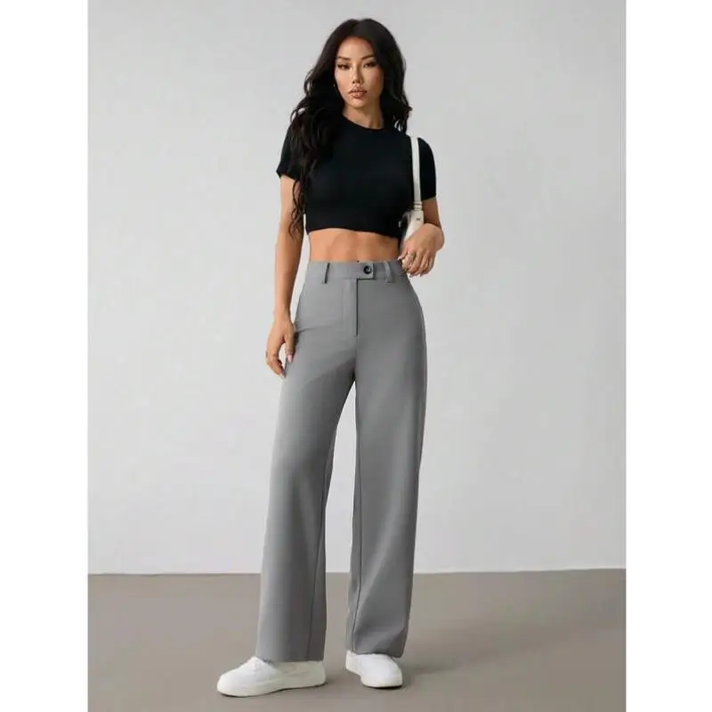 

Women's ey Polyester Casual Trousers 73095 Sle with Zipper Detail Ciwalk Vintage Sle Nine-Piece Pants Large Size