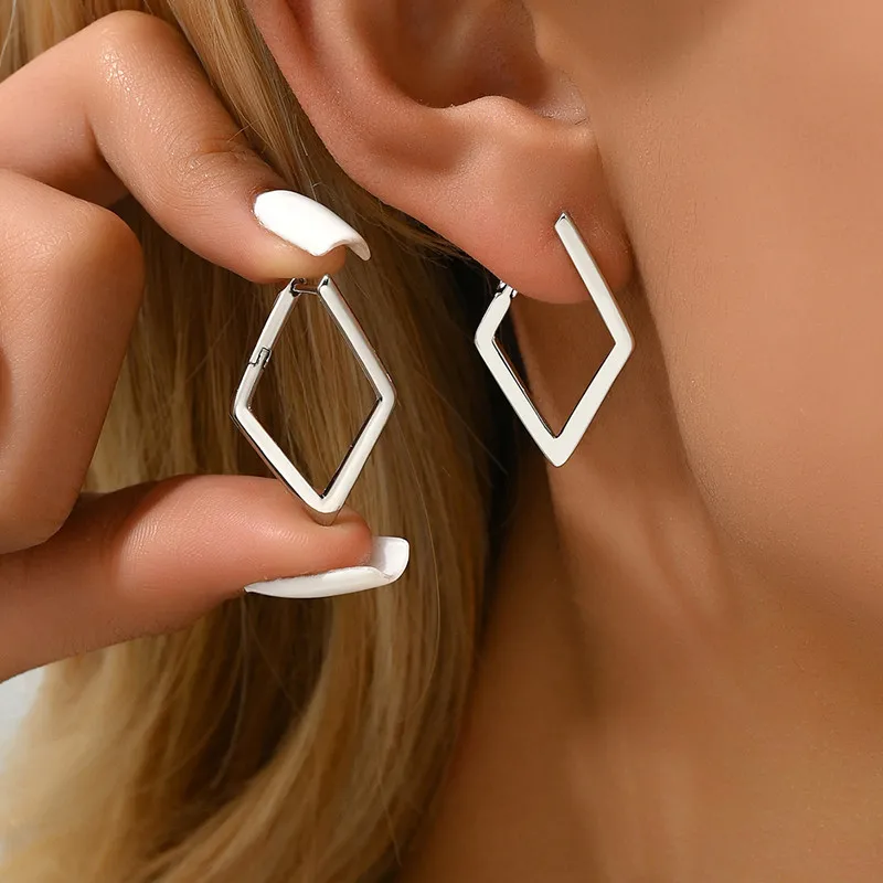 

Simple Rhombus Metal Style Earrings For Women Fashionable Personalized Daily Accessory Party Jewelry Birthday Anniversary Gifts