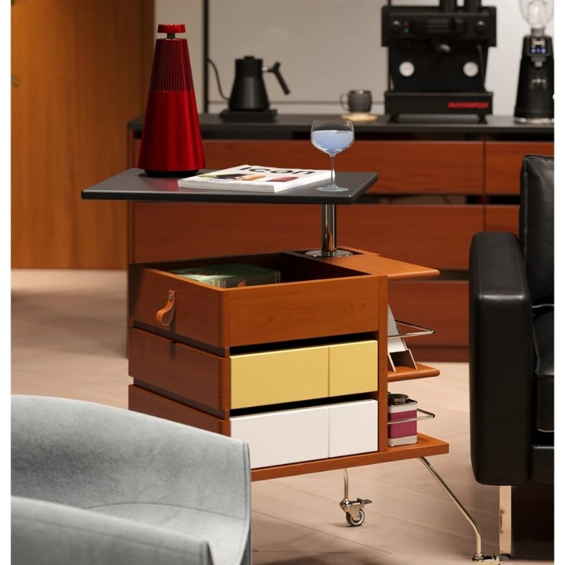 

Mobile side cart Solid wood sofa Lifting coffee table Home living room