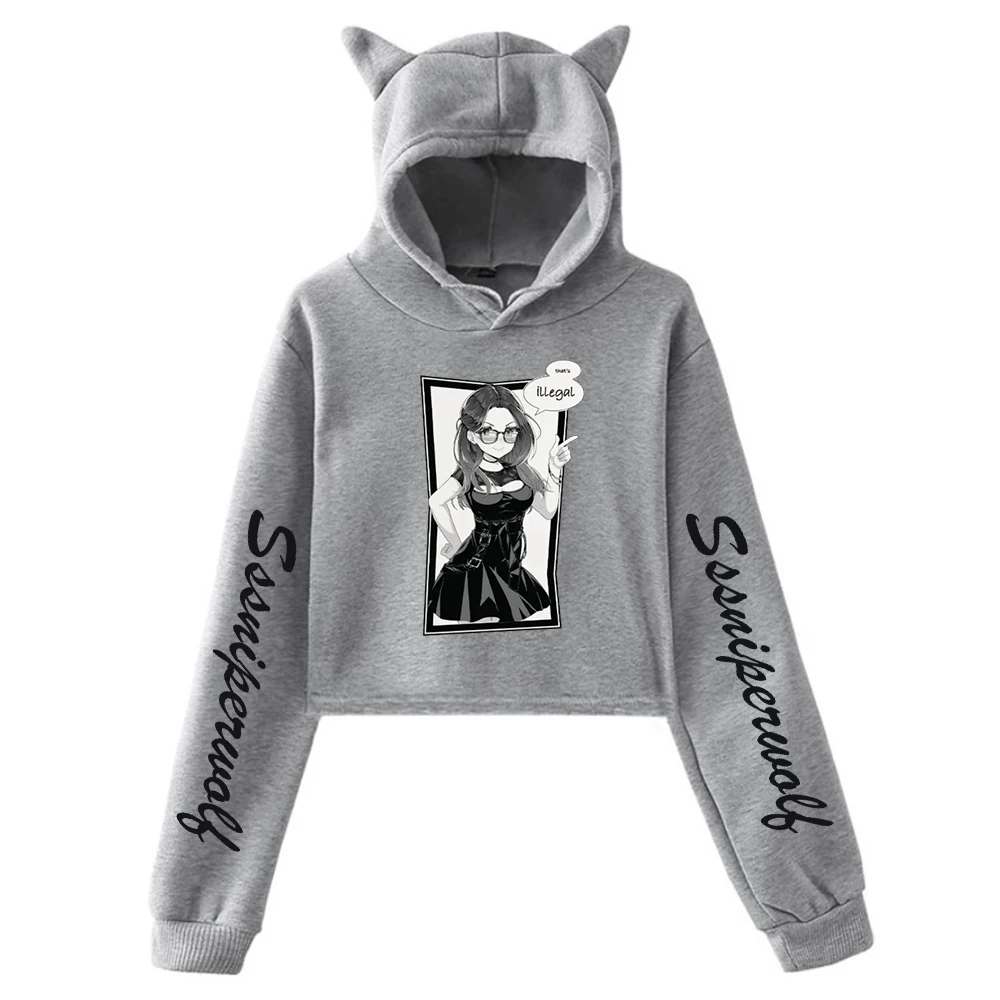 

Newest Girl Hip Hop that's illegal Pullover Cat Ears Hoodie Long Sleeve Sweatshirt Female Crop Top Women's Fashion Clothing