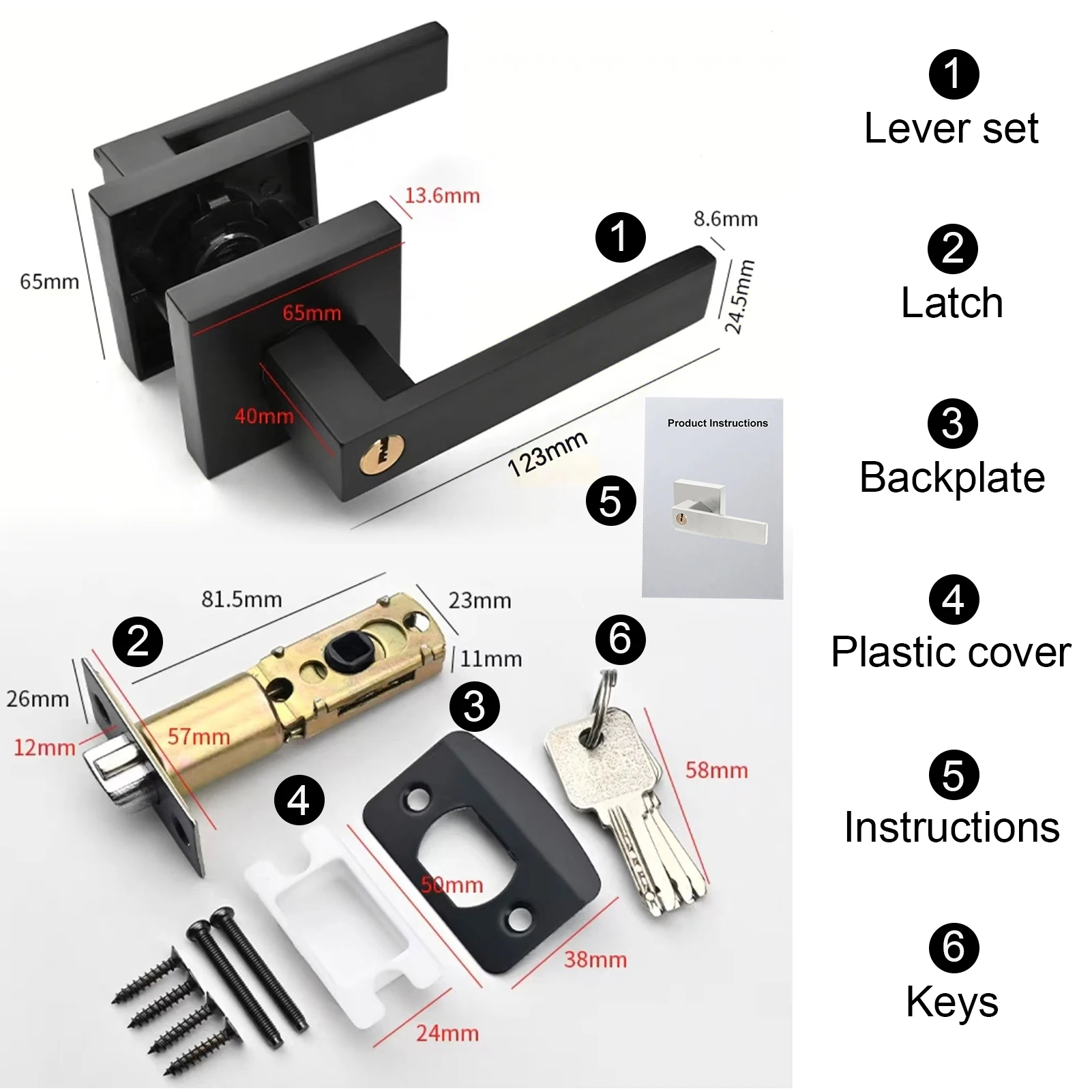 15 ชิ้น Matte สีดําประตู LEVER Handleset,Heavy Duty REVERSIBLE ฮาร์ดแวร์แผ่นสแควร์สําหรับบ้านตู้เสื้อผ้าประตูห้องน้ํา