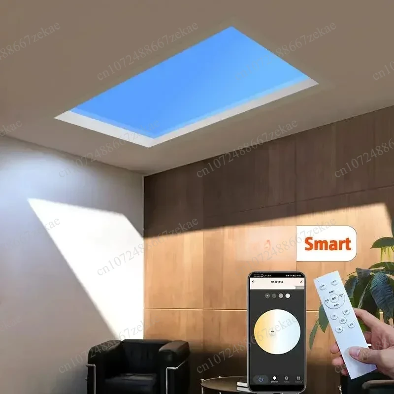 Round Artificial Sun Skylight, Faux Window Smart Blue Sky LED Ceiling Panel