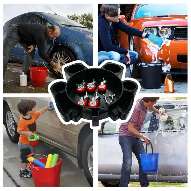 Car Wash Bucket Roller 5 Wheels Multifunctional Removable Bucket Mover Heavy Duty Car Washing Tools Easy Push Bucket Trolley