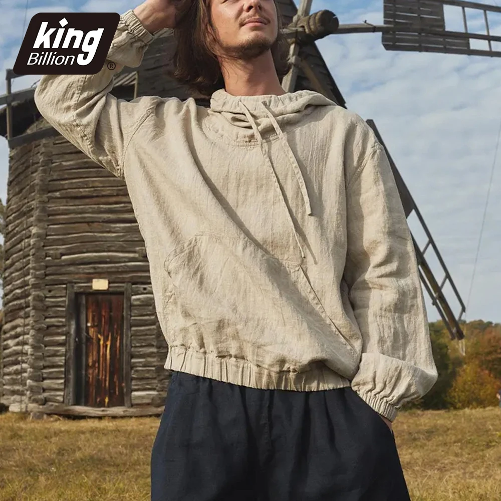 Men's Cotton Linen-like Hooded Sweatshirt Solid Color Fashion Casual Breathable Elastic Design Long Sleeve Autumn Hoodie