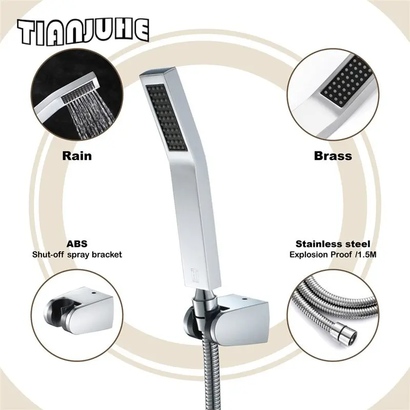 Hand Dusche Kopf Set Messing Handheld Dusche Zauberstab mit Wand Halterung Verstellbare Ellenbogen Halter Moderne Rechteck Hand Dusche