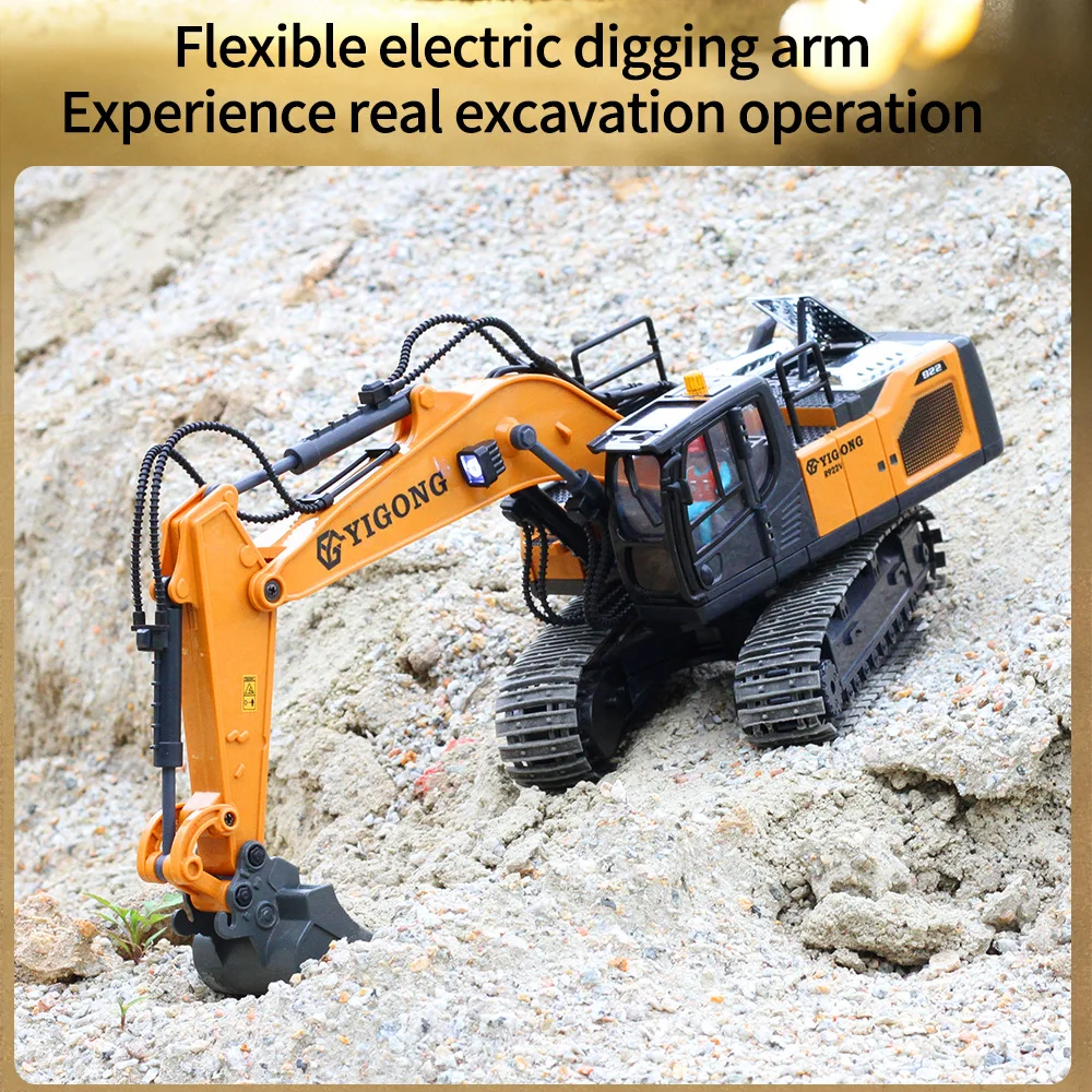 1/20 2.4G RC Legering Graafmachine Vrachtwagen Afstandsbediening Rotatie Techniek Voertuig Model Simulatie Lichten Geluid Kinderen Speelgoed gift