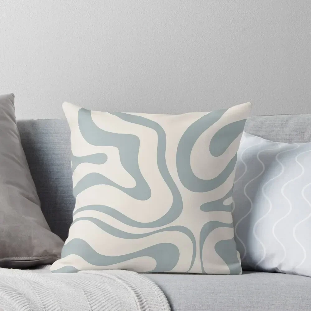 Modern Retro Liquid Swirl Abstract Pattern in Light Blue-Grey and Cream Throw Pillow Sofa Cushions Christmas Pillows pillow