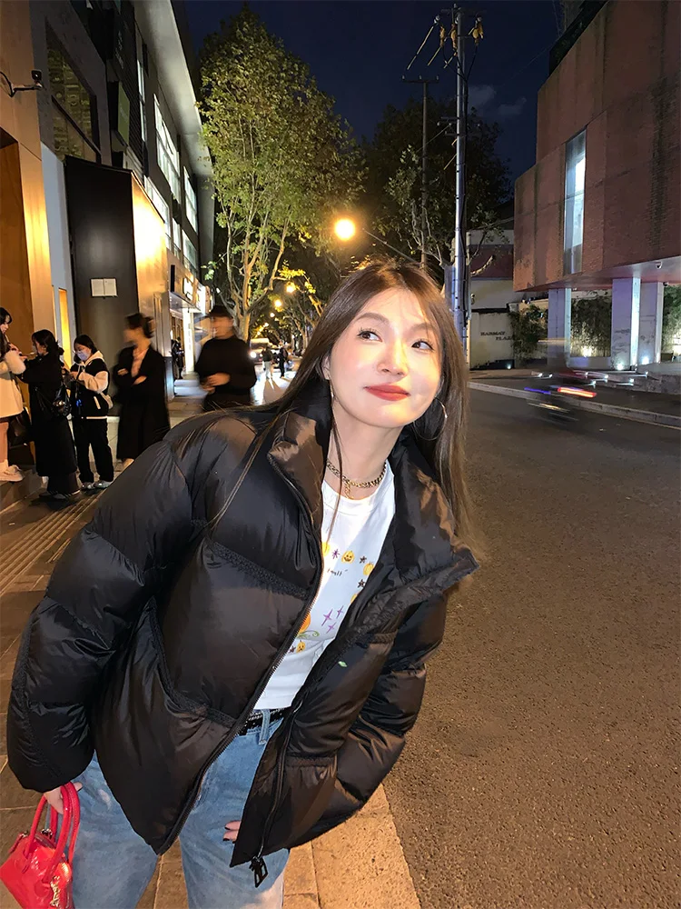 핑크 오르티엔드 웜 스탠드 칼라 여성용 다운 재킷 한국 스타일 출퇴근용 화이트 듀 페더 2024 겨울 시즌