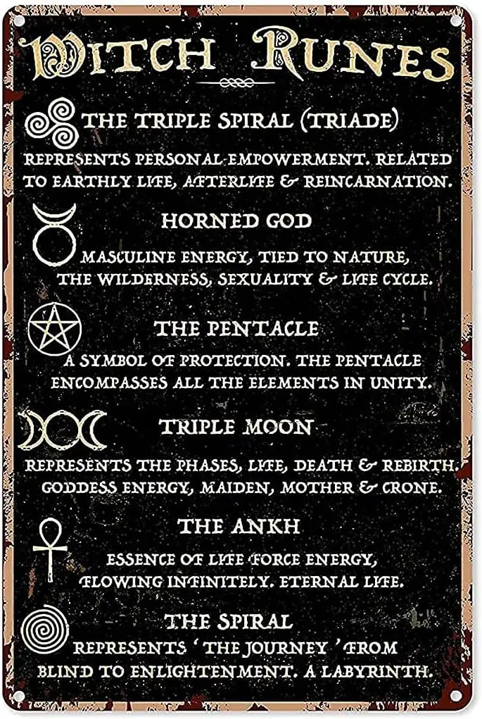 Krouterebs Kitchen Witch Retro Witch Runes Metal Tin Sign Kitchen Pub Novelty Coffee Bar Club Wall Poster 12x8 Inch Yard Ga sign