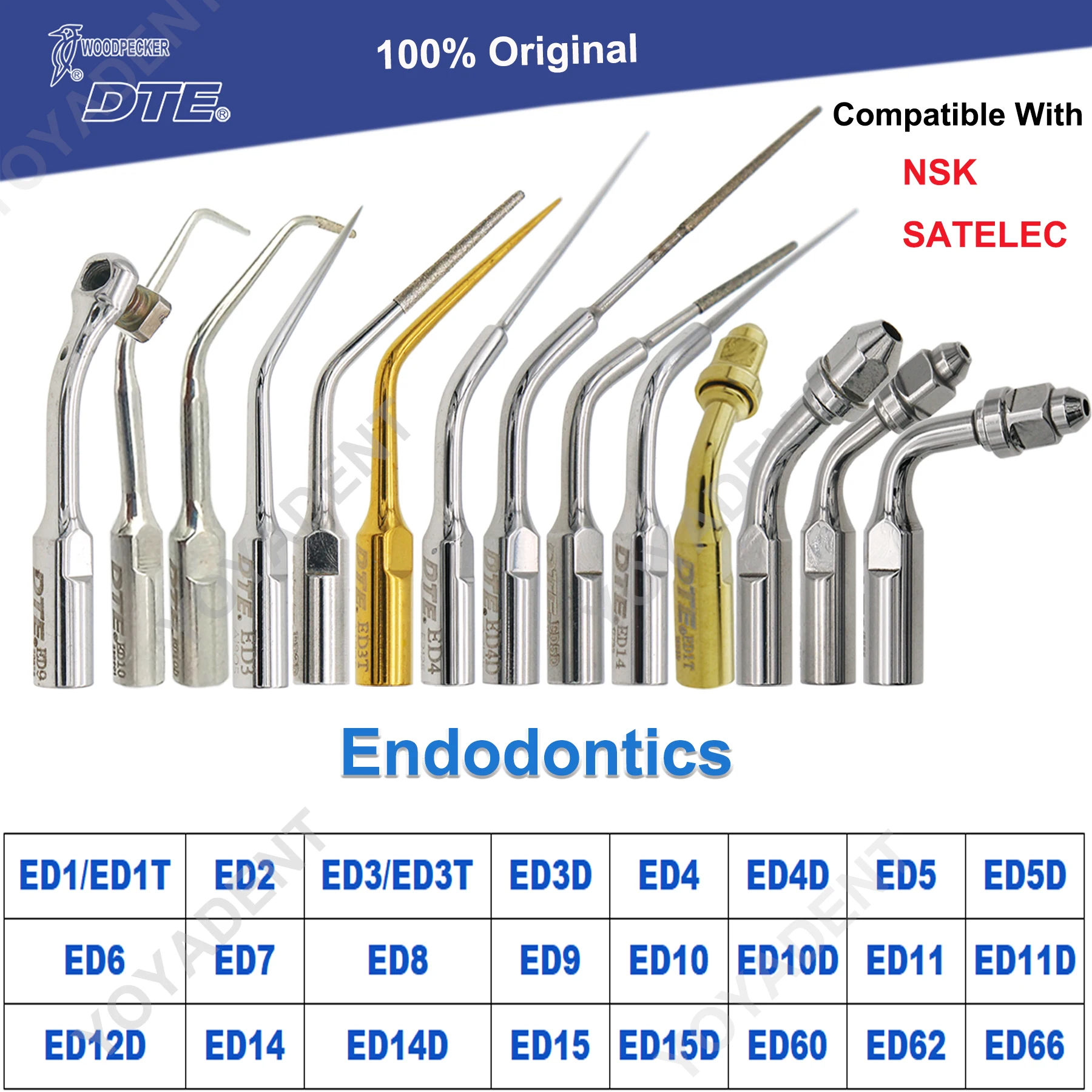 Woodpecker DTE Dental Endo Tips Ultrasonic Scaler Tips Scaling Tips ED-Series Fit NSK SATELEC Scaler Handpiece Dentistry Product