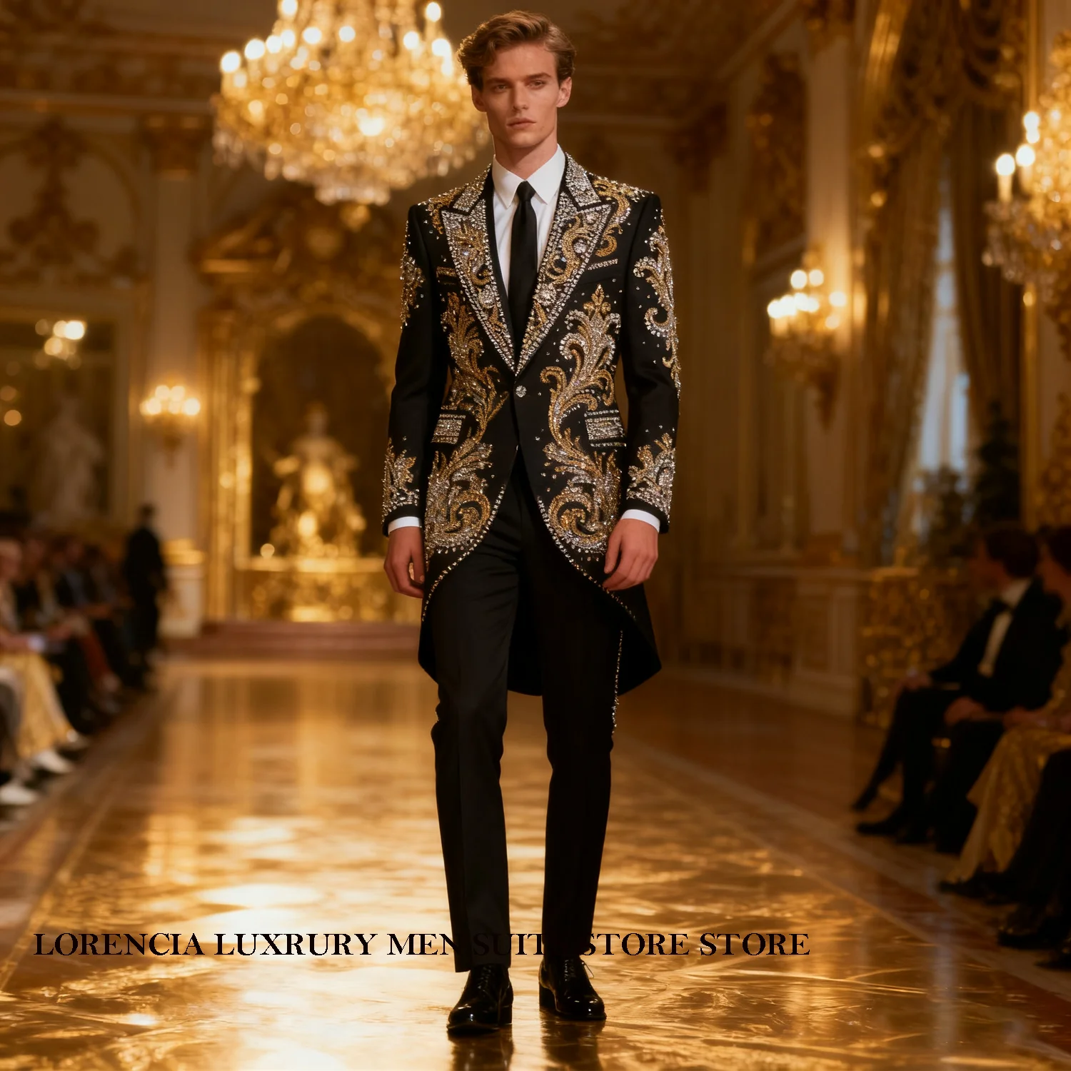 

Customized Exquisite Design Men Suits Groom Male Blazers Luxury 2 Piece Crystal Diamond Wedding Party Fit Tuxedos Ropa hombre