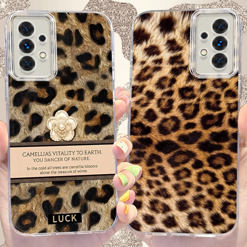 Leopard Print Reflective Camlet Phone Case for Samsung Galaxy A31 A30 A24 A23 A22 A21S A14 A13 A12 4G 5G A05 A05S A03 Hard Cover