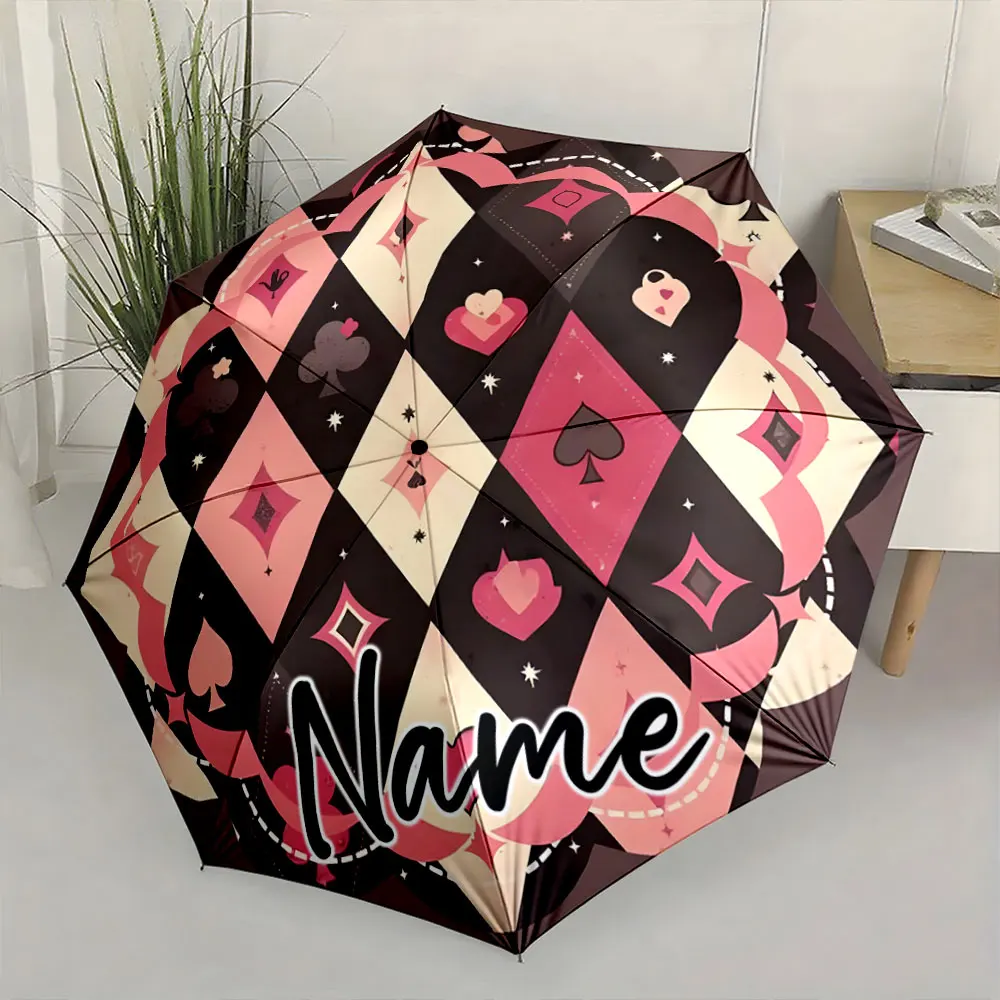 Custom Name Umbrella Stylish Playing Card Pattern Umbrella Design Print 8 Iron Ribs Folding Umbrella Auto-Open Fashion Sunshade