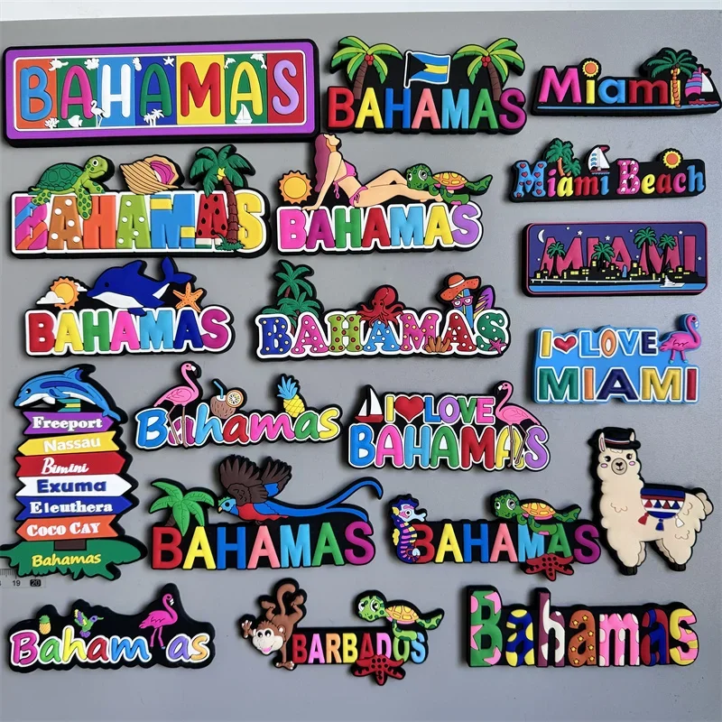 Bahamas Miami Chile Australia Barbados Travel Souvenir PVC Fridge Magnets Soft Magnets for Fridge Gifts