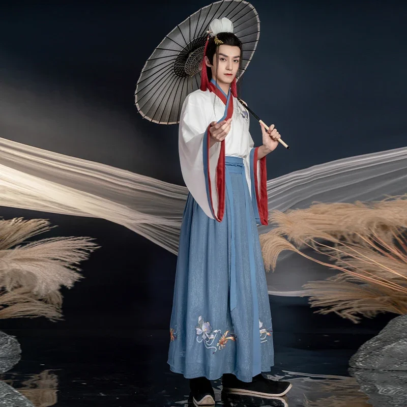 Original hanfu masculino espadachim tradicional chinês cosplay traje antigo oriental bordado folk tang terno roupas de festa