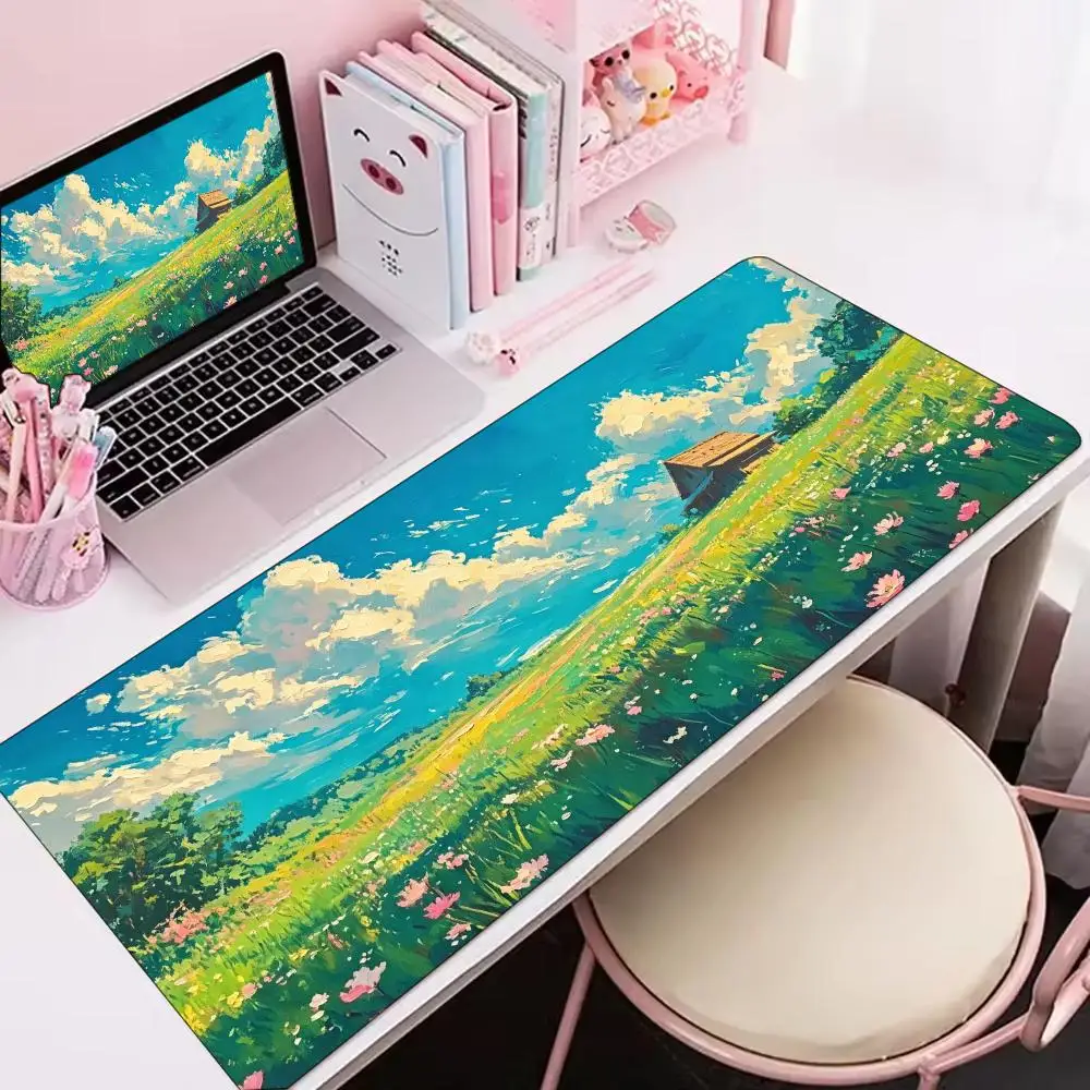 Green Meadow Sky Scenery Art Non‑Slip Rubber Mouse Pad For Accurate Mouse Control Gaming Laptop Desktop Work And Daily Office