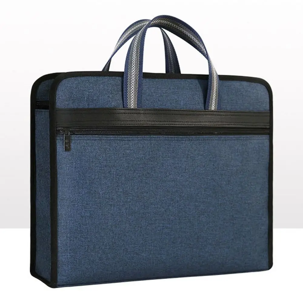 Practical Waterproof A4 File Bag Multiple Compartments with Handle Canvas Briefcase Portable Zipper Business Storage Bag Commute