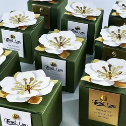20/50Pcs Premium Green Square Box Fashion Flower Card Boxes Lipstick Packaging Birthday Gift Perfume Candy Bag