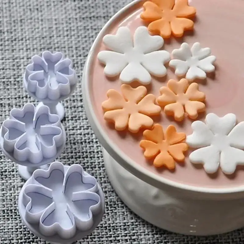 3Pcs Baking Convenience Tools Primrose Flower Plunger Cutters Fondant Cake Decorating Accessories Supplies Cake Tools