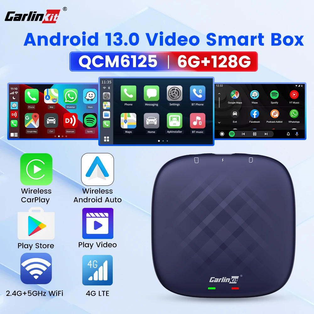 Carlinkit CarPlay Tv Box Plus Android 13 6+128G QCM 8-Core 665 6125 Wireless CarPlay Android Auto YouTube Netflix IPTV 4G LTE TV