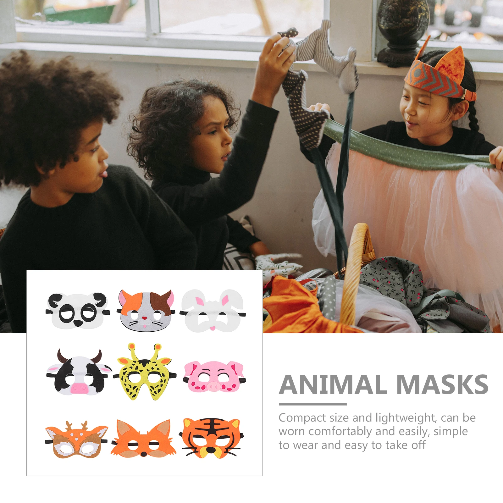 

18 Pcs Children's Mask Face for Kids Carnival Masks Halloween Felt Kitten Animal Cosplay Party Costume Props