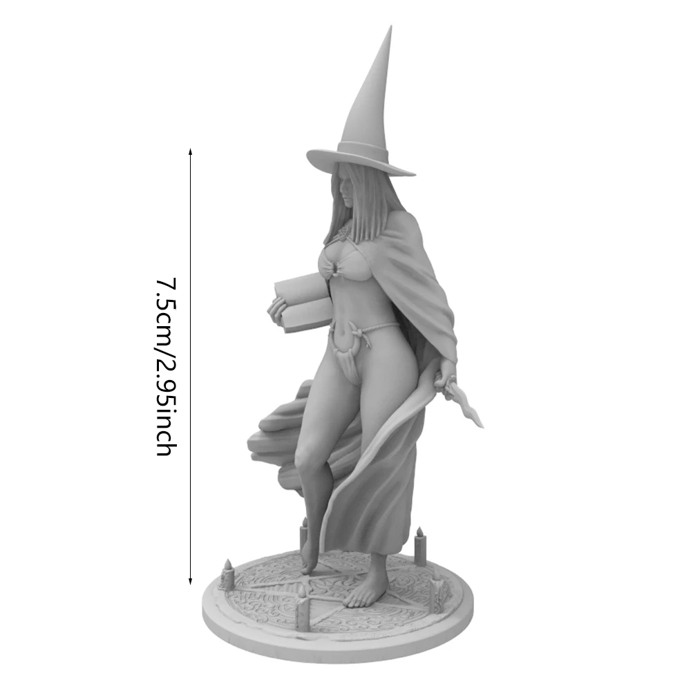 1/24 Scale Miniature 75mm Figure Toy Model Kit, Holiday-Themed Costume Model in the Shape of a Magician and Hell Monster, Hand-Made, Unassembled and Uncolored, Resin Model That Requires Hand Painting, Suitable for Gaming and Collecting.