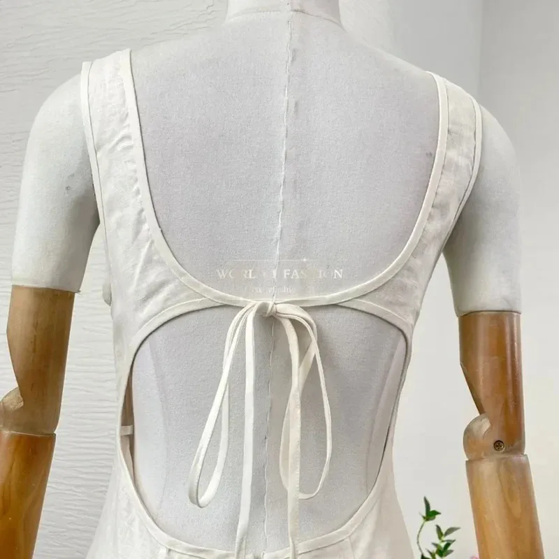 Robe mi-longue blanche sans manches, imprimé Floral, taille rétractable, dos nu, nouvelle mode 2025