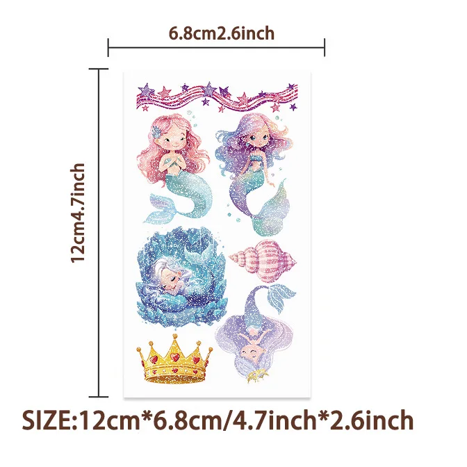 10 個漫画マーメイドシリーズグリッタータトゥーステッカー防水パーティーパーティーギフト面白い楽しいフェイスステッカー