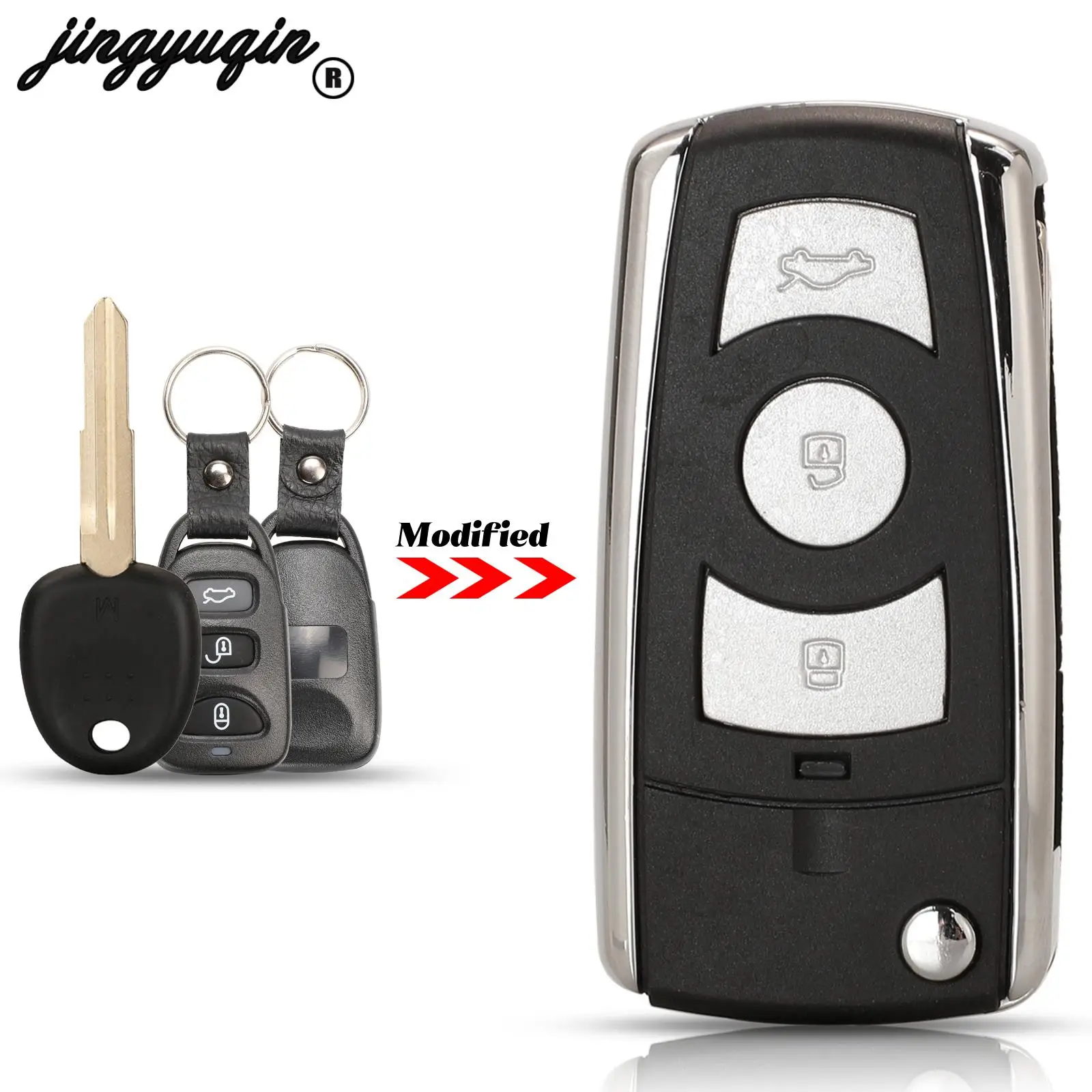 jingyuqin Modified For Hyundai Terracan 2006 Fit Kia Fob Flip Folding Remote Car Key Case Shell 3Button With Blade Replacement