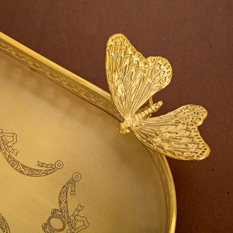 Oval Engraved Hollow Butterfly Decoration Aromatherapy Jewelry Storage Tray Retro Dresser Tray