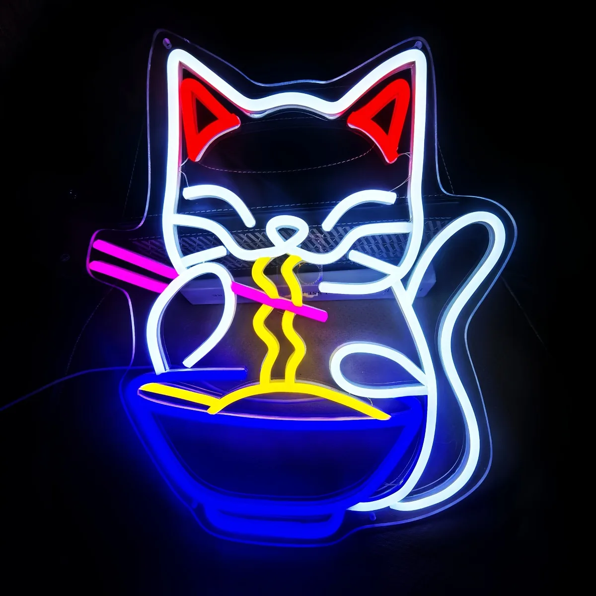 Letrero de neón LED Lucky Cat Noodle, adecuado para decoración de paredes del hogar/habitaciones, regalos para luces decorativas de restaurantes y tiendas de fideos