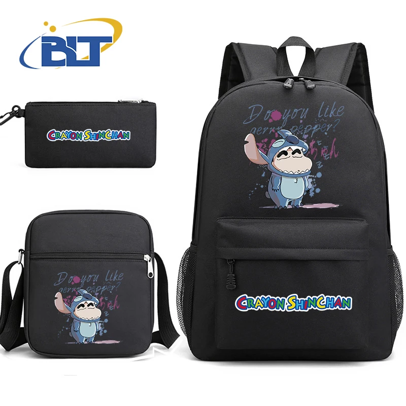 Conjunto de bolsa escolar masculina MINISO, mochila infantil, bolsa de ombro, bolsa de lápis, conjunto de 3 peças