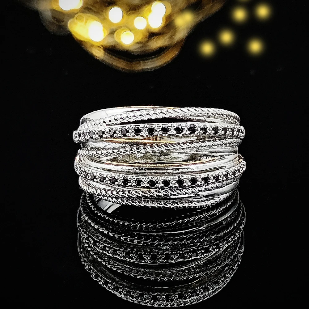 Silver Color Multiple Row Rings Shiny CZ Metallic OL Style Office Lady Versatile Finger Rings for Women Fashion Jewelry R6566