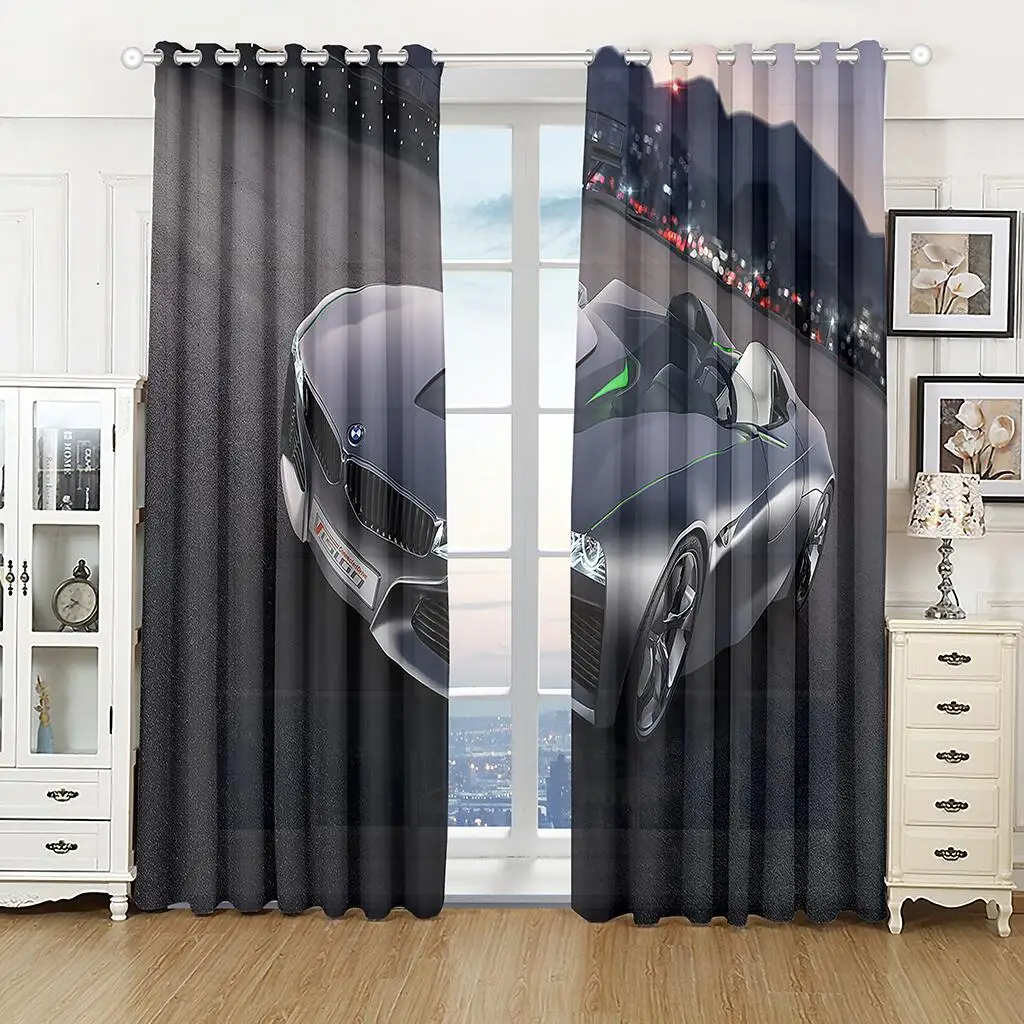 Cool Sports Car Curtains Black Automobile Print Drapes Modern Simple Living Room Bedroom Decor Curtains 2 Panels Set