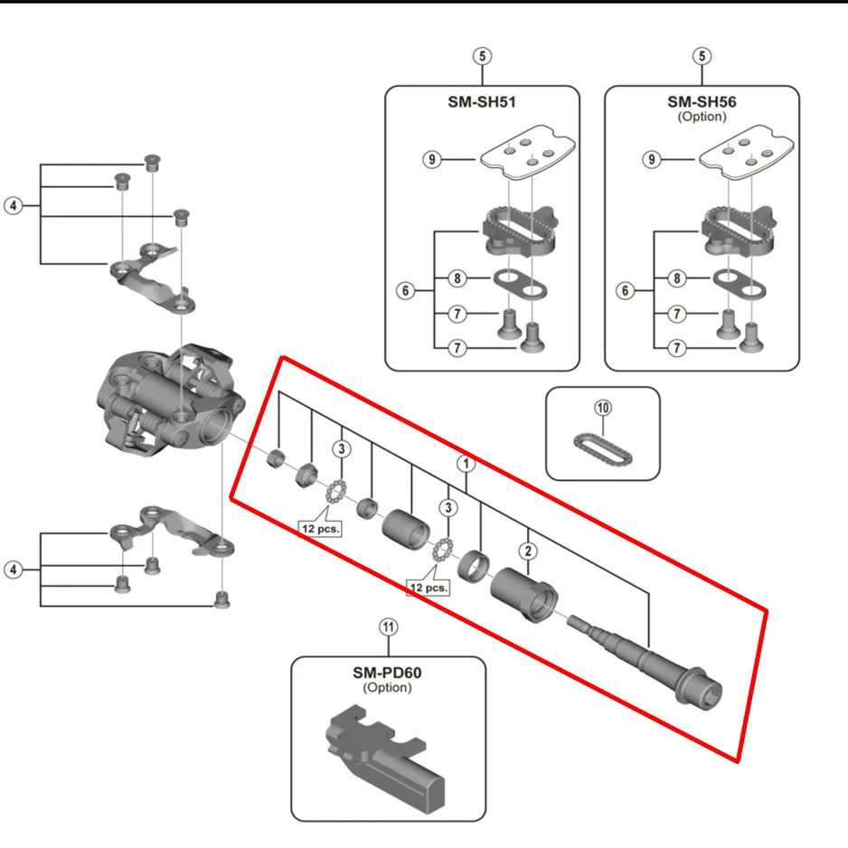 Shimano Bike Pedals Pedal Axle Assembly