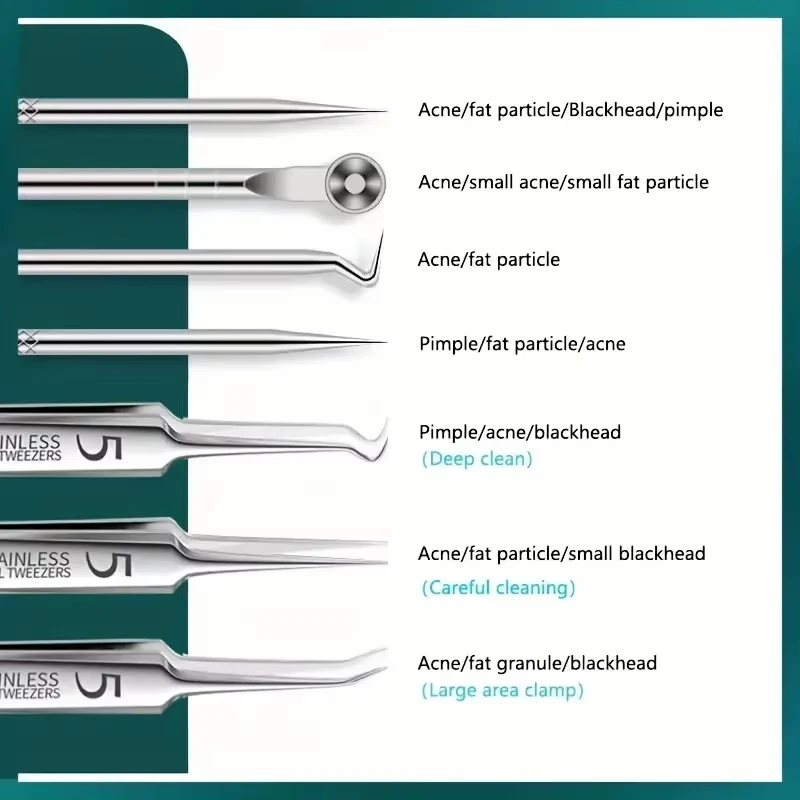 8PCS Rvs Acne Clip Set Comedondrukker Tool Comedo Extractor Puistje Popper Schoonheidssalon Acne Naald Gezichtsverzorging