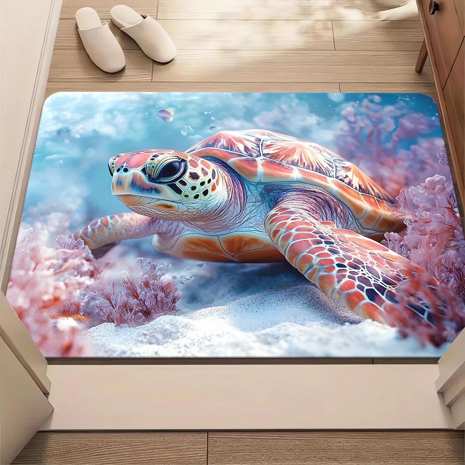 

Коралловый напольный коврик с океанской черепахой - яркий морской коврик для двери для входа в ванную комнату, домашний декор