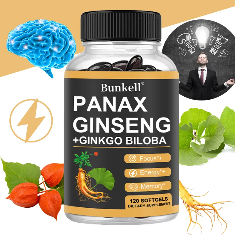 Ginseng + Ginkgo Biloba Capsules - Premium Non-GMO/Vegan Superfood - Traditional Energy Booster and Mood Soother