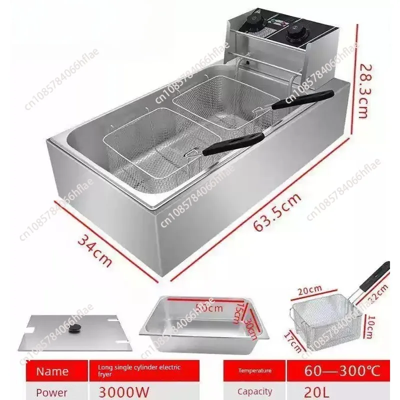 Stainless Steel Double Tank Temperature Control Electric Deep Fryer, Large Capacity Commercial Fryer for Snack Street Stall