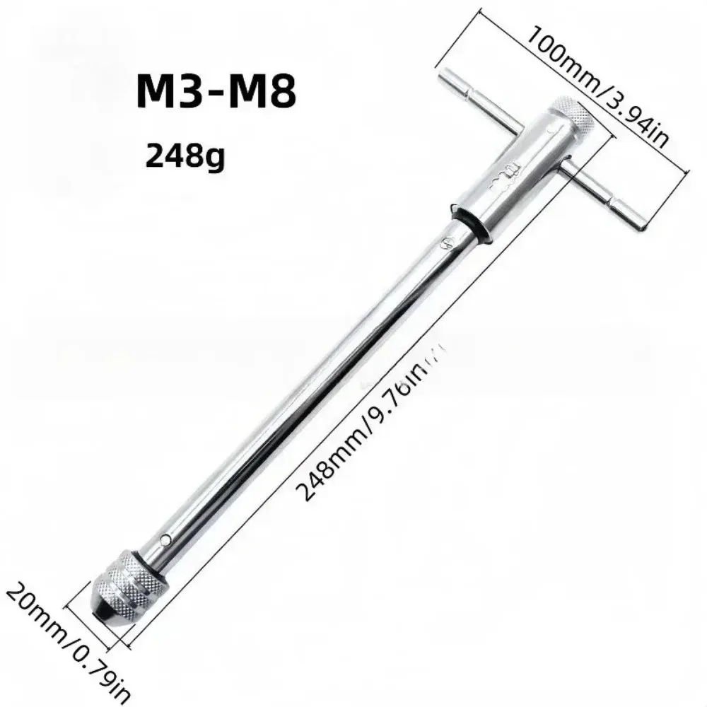 M3-M8 for Set Hand Tapping Tools Screw Thread Tap Drill Bit Adjustable T-Handle Ratchet Tap Holder Wrench Tap Wrench Drill