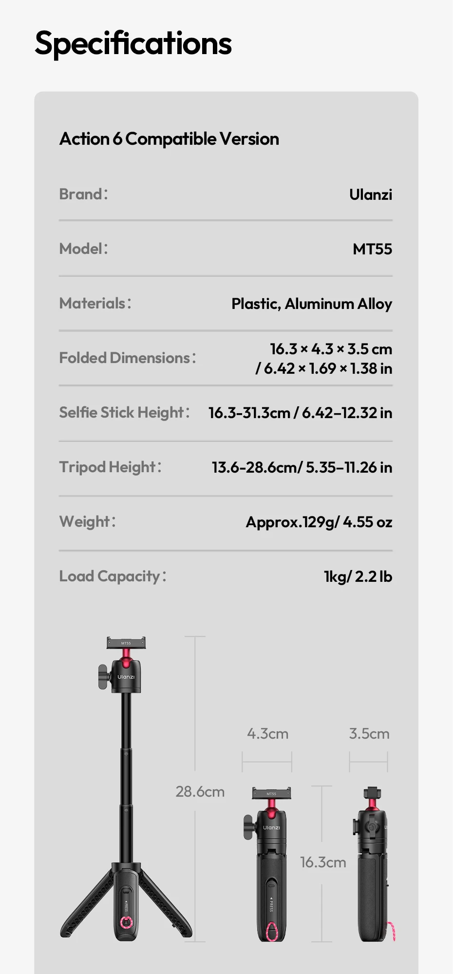 Ulanzi MT55 SnapGo Mini Selfie-Stick Stativ Overhead Mantis Rucksackhalterung für DJI Action6/Nano für Insta360 Go Ultra für Reisen – Detail 19