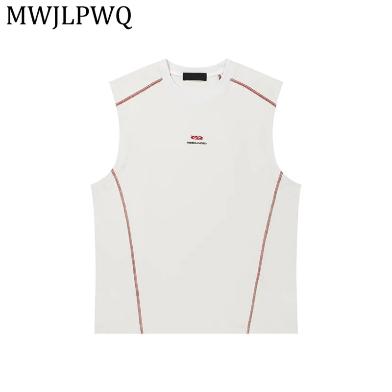 

MWJLPWQ Men's Line Color-Block Sports Vest 2026 New Spring Summer Trendy Loose Casual Sleeveless Tops For Teenagers 16317